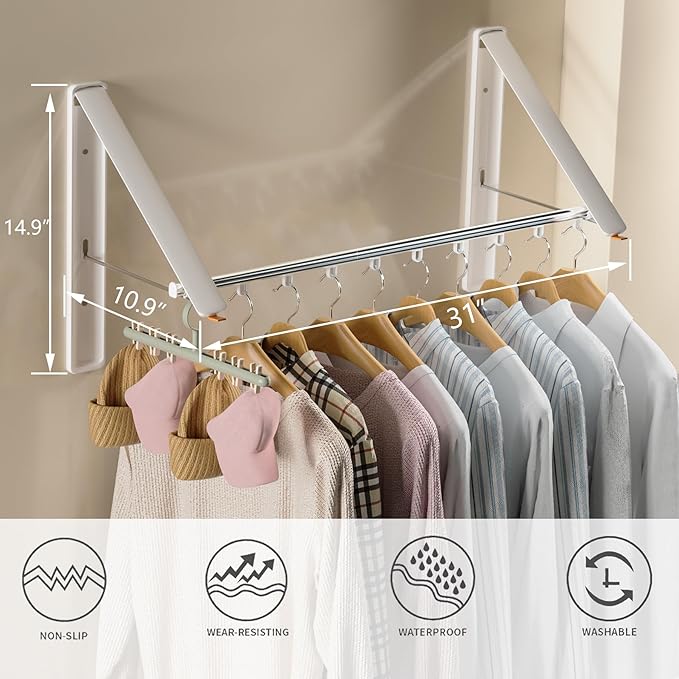 Dr.DJ Clothes Drying Rack with Rod, Wall-Mounted Retractable & Foldable Clothes - Image 4