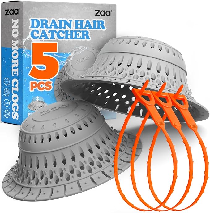 zaa 5 Pcs Bathtub & Shower Drain Hair Catcher, 2 Pack Silicone Collapsible by zaa