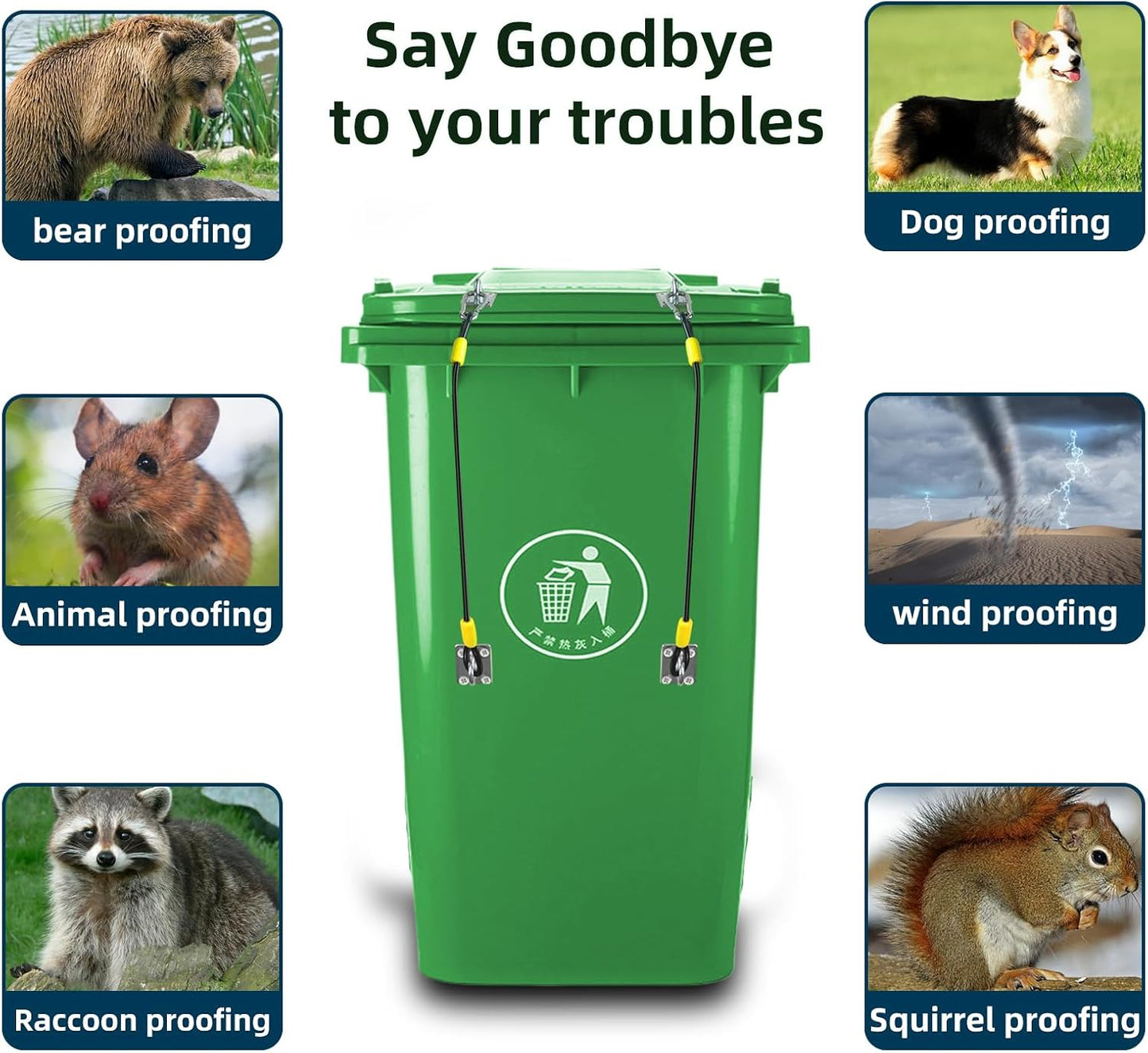 4 Pcs Trash Can Lid Lock for Animal, Bear Proof Trash Can Locks, Universal Outdoor Heavy Duty Garbage Bin Lock for Raccoon, Easy to Install