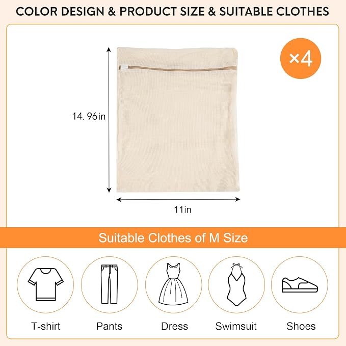 4-Piece Medium Durable Organic Cotton Mesh Laundry Bags - Image 4