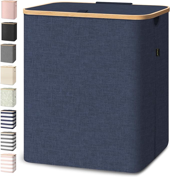 BALEINE Laundry Hamper with Lid, Tall Laundry Baskets with Bamboo Pull Handles by BALEINE