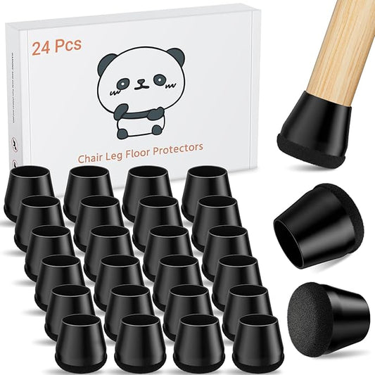 24 PCS Silicone Chair Leg Floor Protectors Medium Fit Rubber Felt Furniture by Meldel