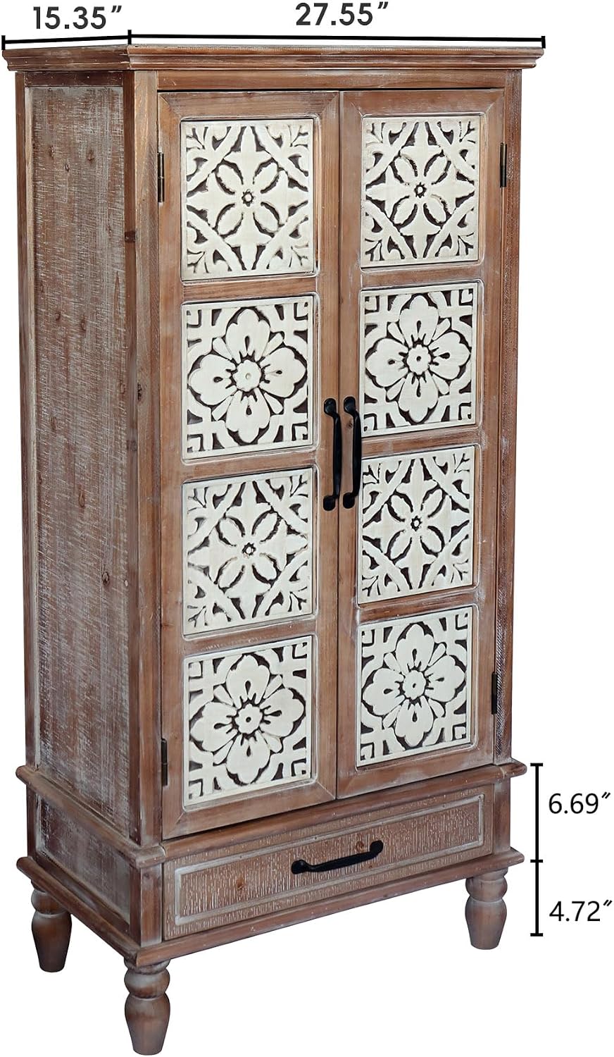French Country Side Cabinet - Vintage 2 Door Wood Cabinet with Storage, Accen...