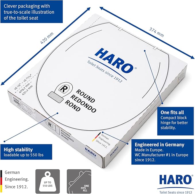HARO | ROUND Toilet Seat | Heavy-Duty up to 550 lbs Capacity | Slow-Close-Seat - Image 4