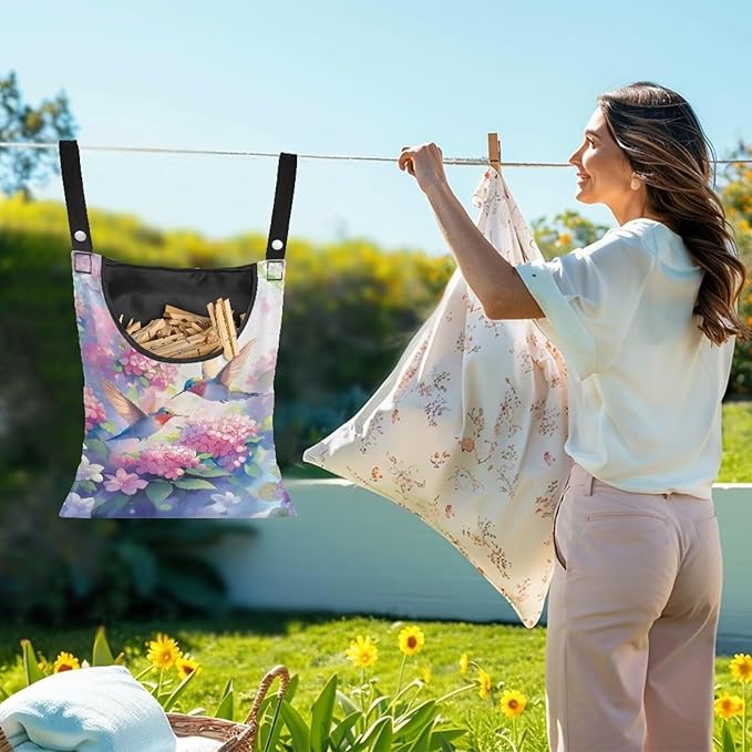 Hummingbird and Flower Clothes Pin Hanging Bag - Image 2