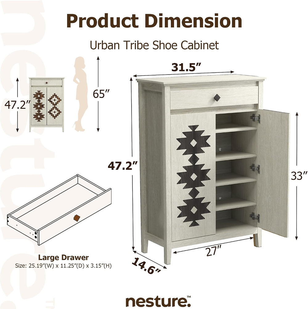 Shoe Cabinet with Drawers, Shoe Storage Cabinet with Adjustable Shelves