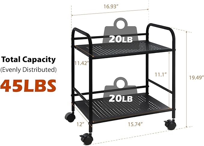 SunnyPoint 2-Tier Metal Rolling Utility Cart – Mobile Storage Shelf - Image 5