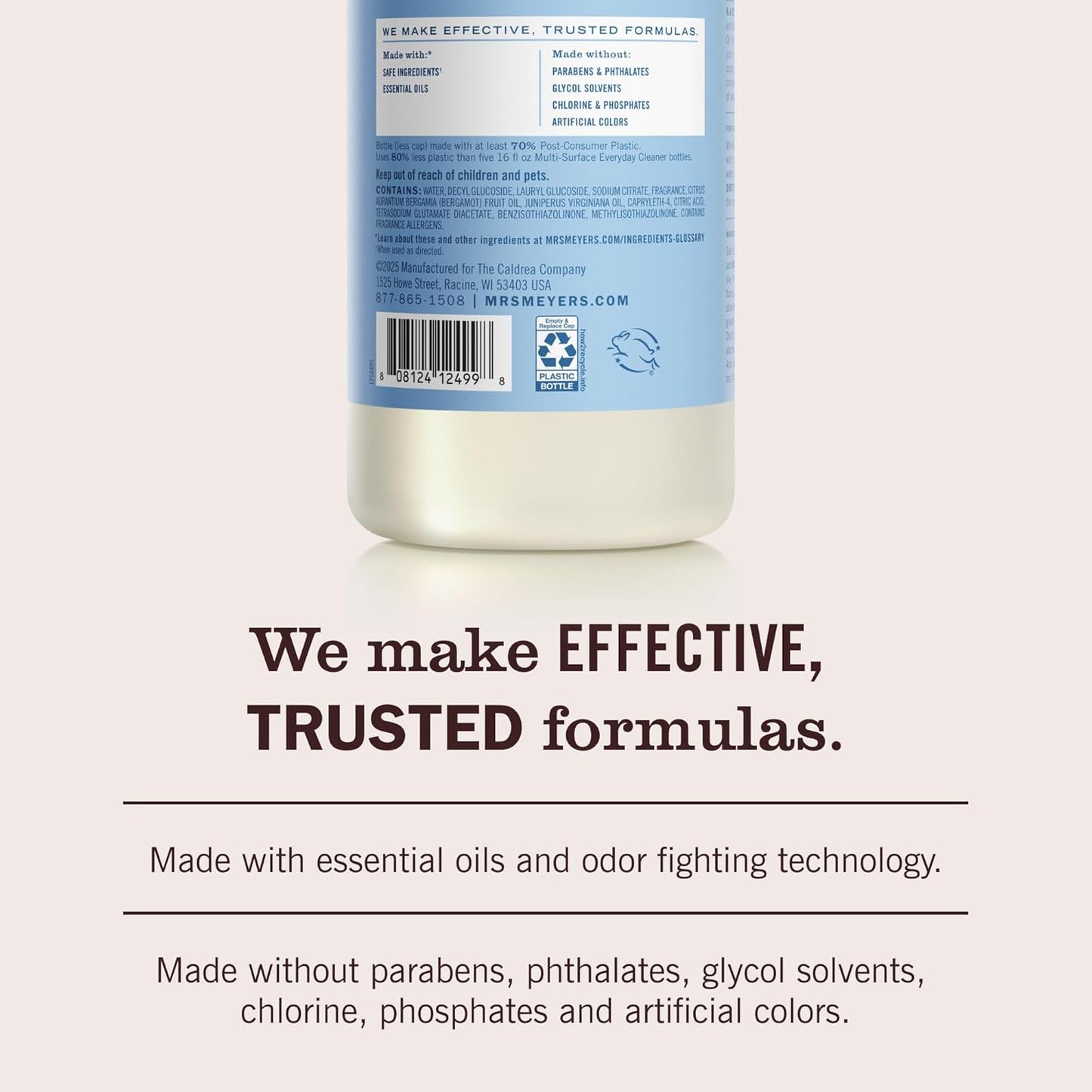 MRS. MEYER'S CLEAN DAY Multi-Surface Cleaner Concentrate, Rain Water, 32 oz | Dilute with Water for Powerful Cleaner, Makes Up to 16 Gallons per Bottle, Removes Dirt and Freshens Surfaces