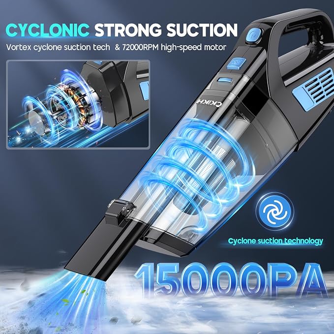 Handheld Vacuum Cordless, 15000PA Strong Suction Hand Held Car Vacuum Cleaner - Image 2