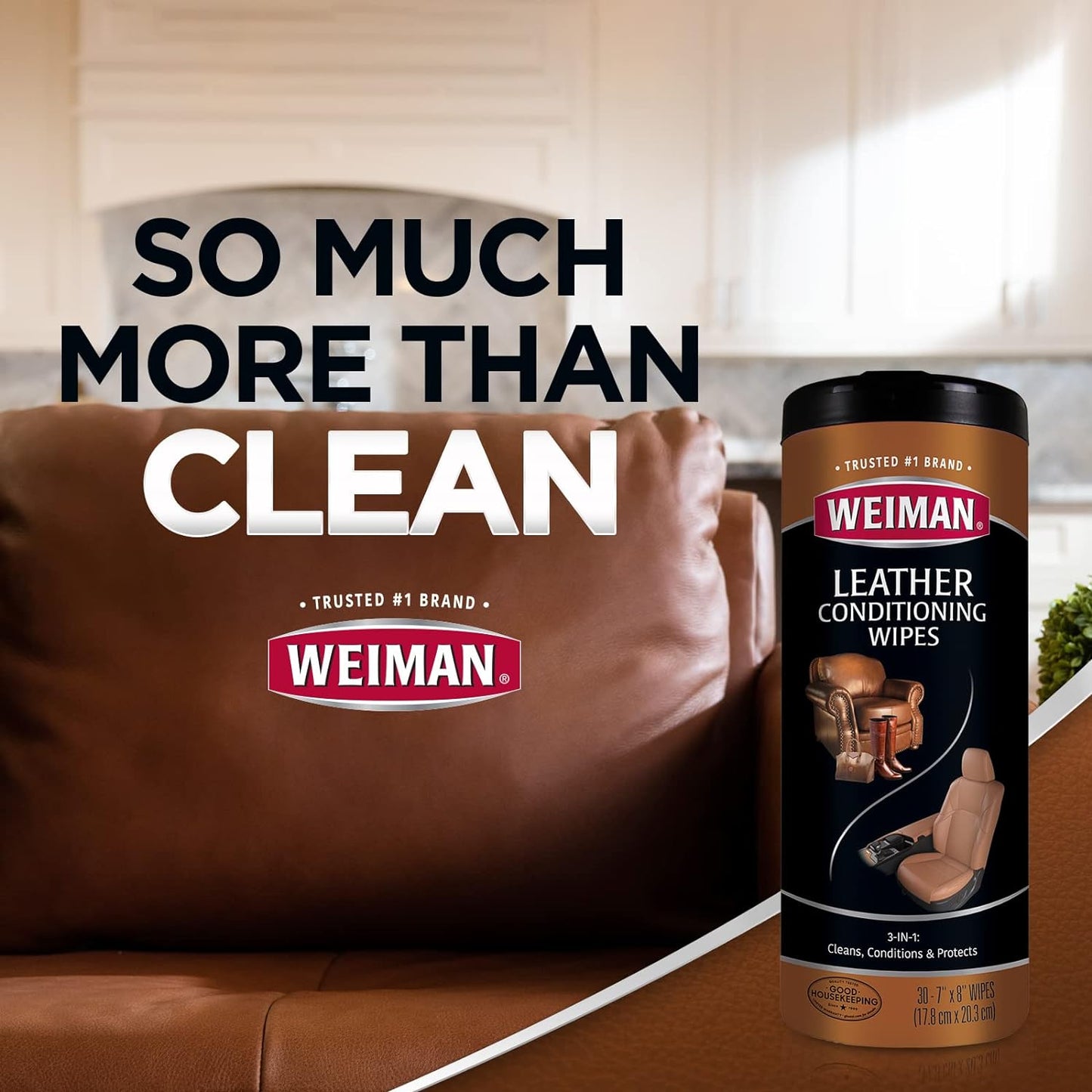 Weiman Leather Wipes - 3 Pack - Clean, Condition, Ultra Violet Protection Help Prevent Cracking or Fading of Leather Furniture, Car Seats and Interior, Shoes