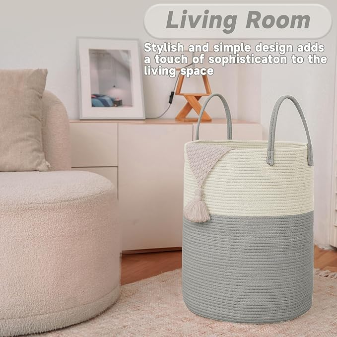 Large Woven Laundry Basket Hamper, 100L Cotton Rope Storage Bin - Image 3