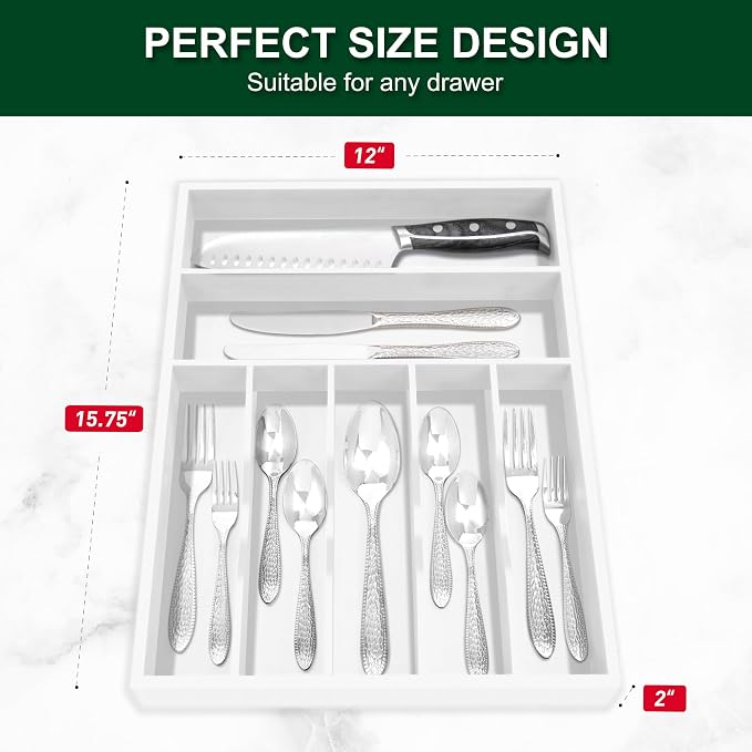 Bellsal White Utensil Organizer 12.5 Inch Silverware Tray - Image 3