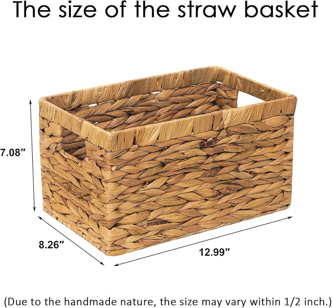 Rectangular Storage Basket 2PCS Water Hyacinth Baskets, Hand-Woven Baskets - Image 5