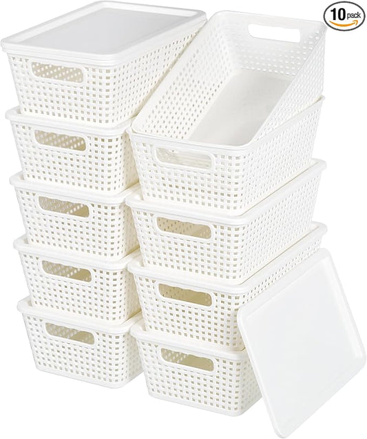 Plastic Storage Baskets With Lid, Storage Bins by Unknown