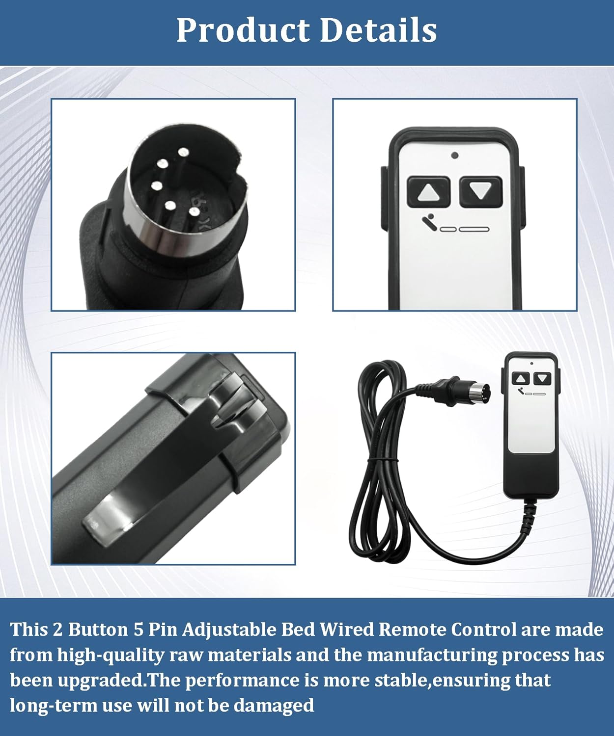 2 Button 5 Pin Adjustable Bed Richmat Wired Remote Control Replacement Model HJH5 Fits for Matt. Firm 50 Series & Leggett and Platt Bas-X CF Wired Adjustable Bed