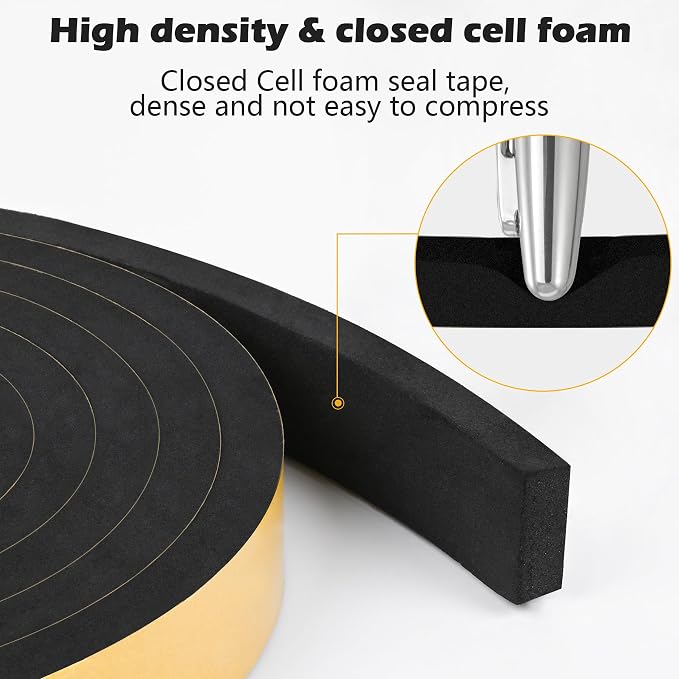 ToLanbbt Black Door Window Weather Stripping Self Adhesive Foam Tape High - Image 5