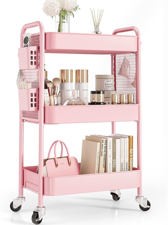 TOOLF 3 Tier Rolling Cart Storage Organizer, Metal Rolling Utility Cart by TOOLF