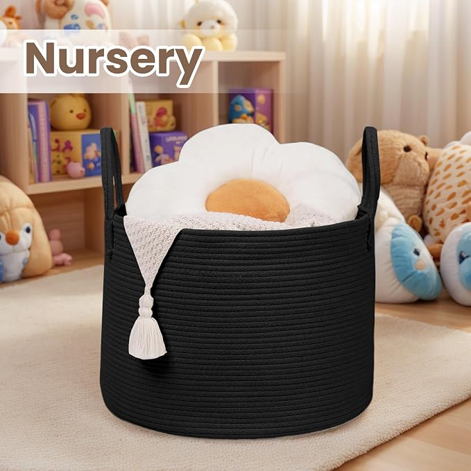 Woven Blanket Basket, 65L Large Rope Storage Bin - Image 4