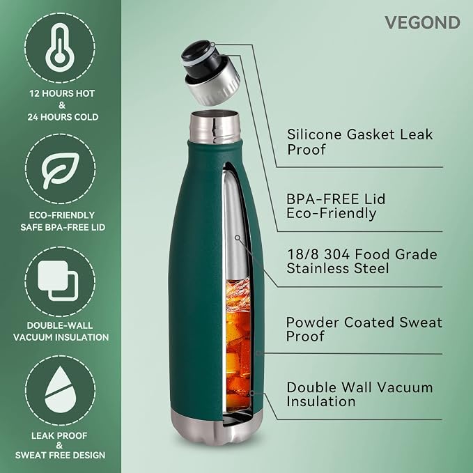 VEGOND 17oz Stainless Steel Water Bottles Bulk, Reusable Metal Sports Water - Image 2
