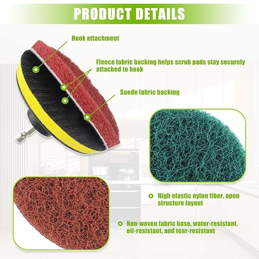 4 Inch Scrub Drill Brush Power Scouring Pads Household Cleaning Set - Image 3