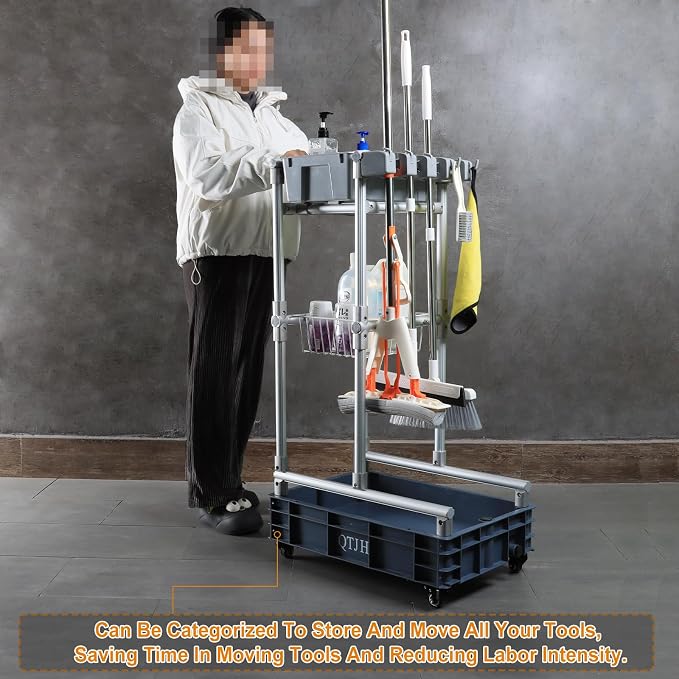 Rolling Cleaning Cart with Mop & Broom Organizer ， Convenient Storage Cart - Image 3