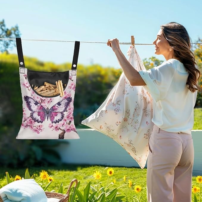 Clothes Pin Hanging Bag, Butterfly Clothes Pins Bag Holder Outdoor 4.Stylish - Image 2