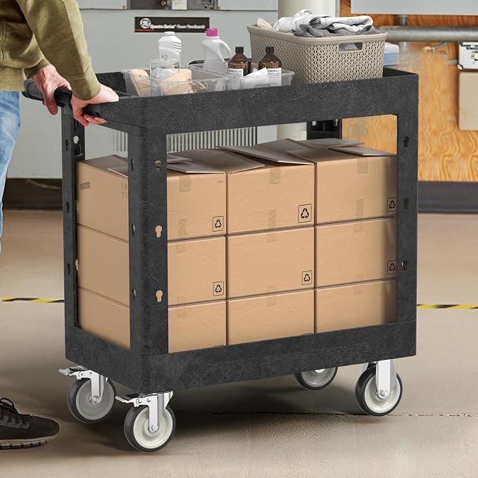 Large Garage Plastic Utility Cart, Heavy Duty 2 Shelf Tool Cart Service Cart - Image 7