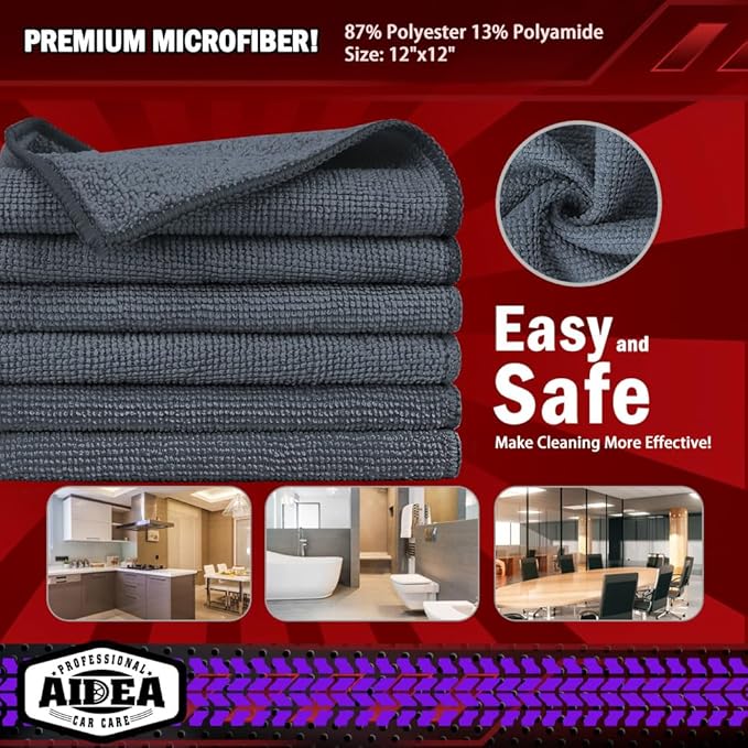 AIDEA Microfiber Cleaning Cloth Grey 20PK, Micro Fiber Cloth - Image 6