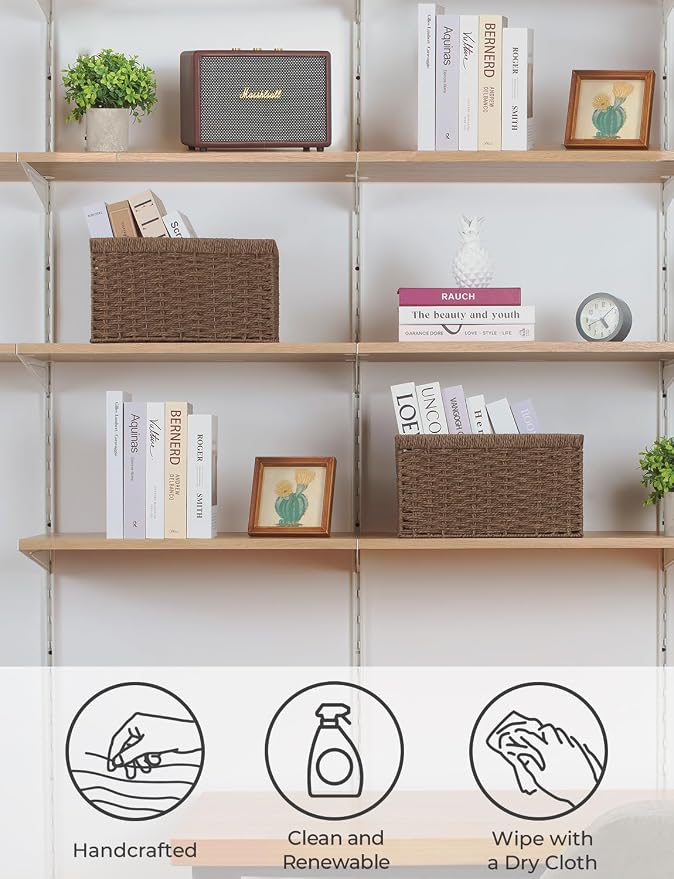StorageWorks Round Paper Rope Storage Baskets, Rectangular Wicker Baskets - Image 4