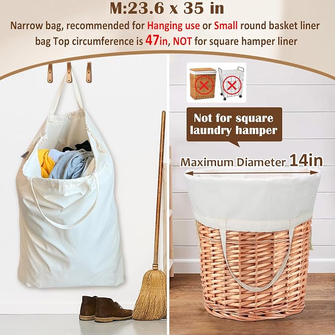 Canvas Laundry Bag with Handles & Drawstring 23.6"x35", Dirty Clothes Travel Bag - Image 2