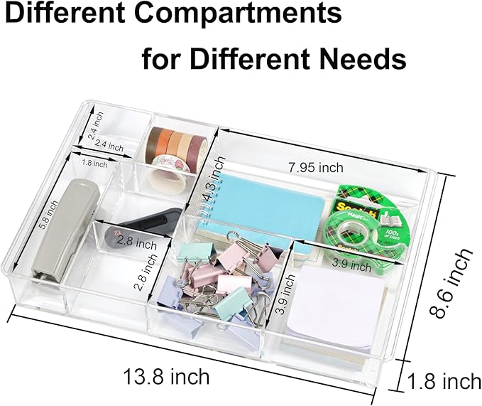 8-Section Clear Drawer Organizer, Large Acrylic Drawer Divider Tray - Image 5