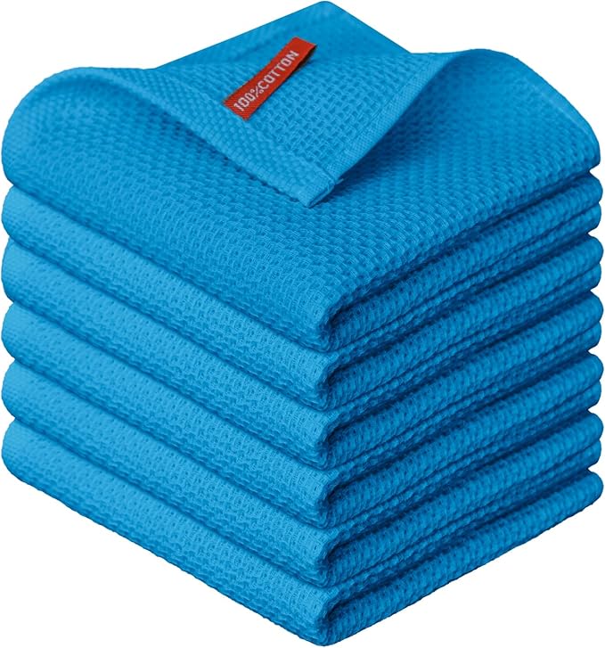 Artoid Mode 100% Cotton Sky Blue Waffle Weave Kitchen Dish Cloths, 12x12 Inch by ArtoidMode