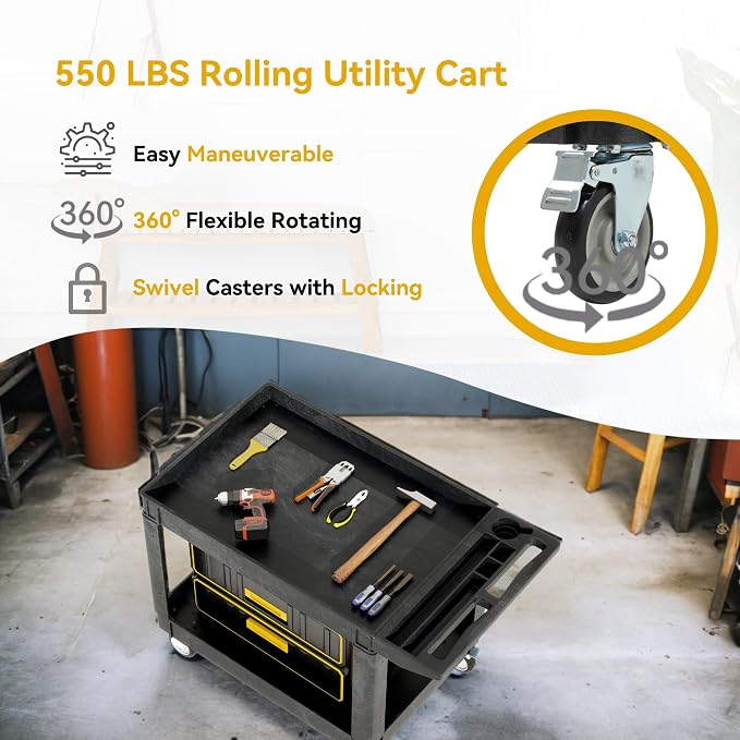DWVO Utility Service Cart on Wheels, 45 X 25 in 550 LBS Heavy Duty Rolling Cart - Image 6