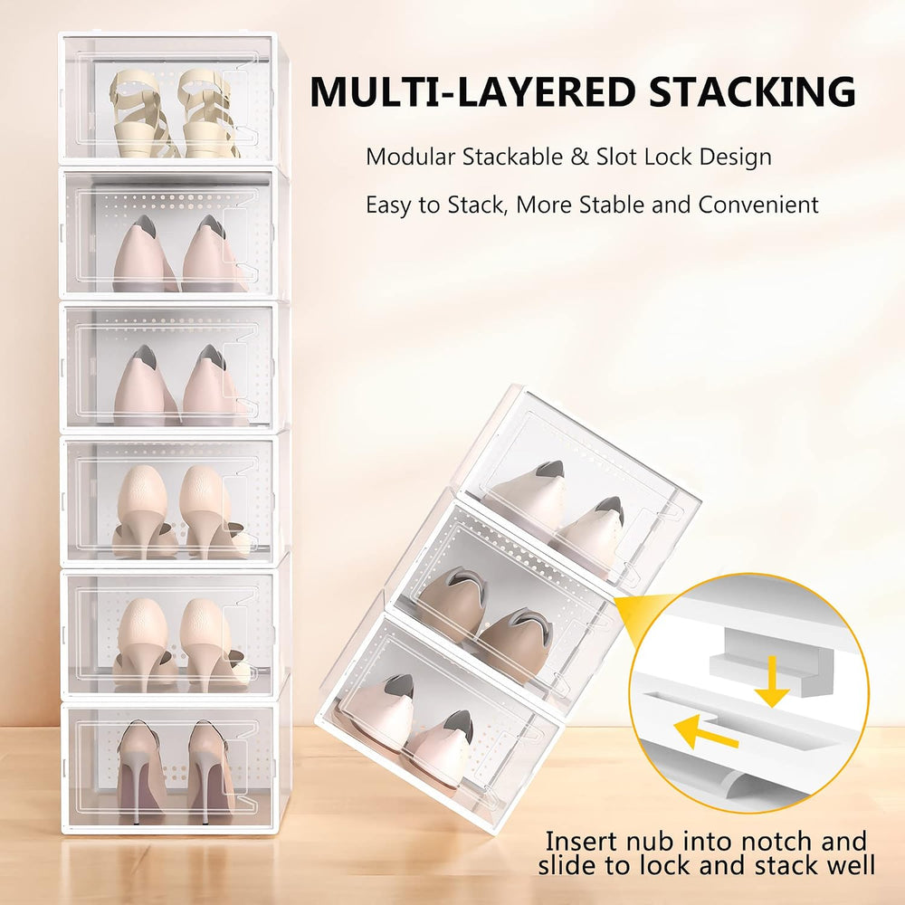 12 Pack XX-Large Stackable Clear Plastic Shoe Storage Box Organizer, White
