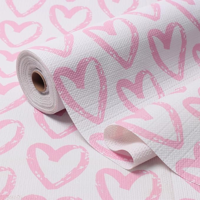 Pink Heart Drawer Liner for Cabinets, Shelf Liner Non-Adhesive and Strong by Amiitay