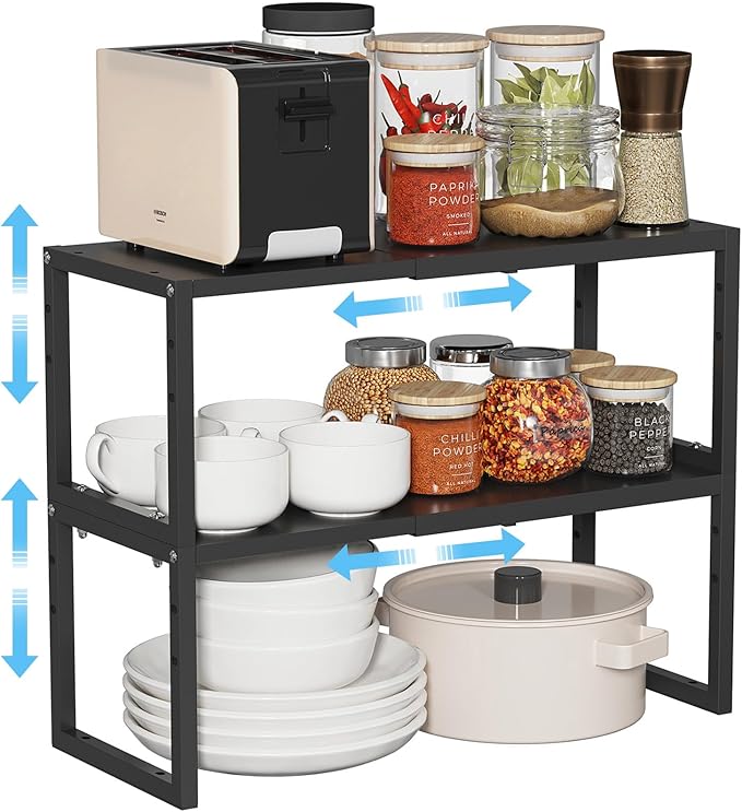 2 Pack Expandable Kitchen Cabinet Shelves Organizer, Heavy Duty Metal Shelving by Cidaziya