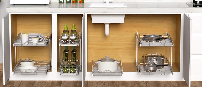 OCG 2 Tier Pull Out Cabinet Organizer, Pull Out Drawers - Image 7