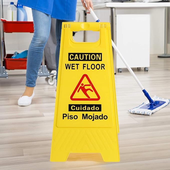 CERLMLAND Caution Wet Floor Sign, Foldable Sturdy Bilingual Double-Sided Safety - Image 5