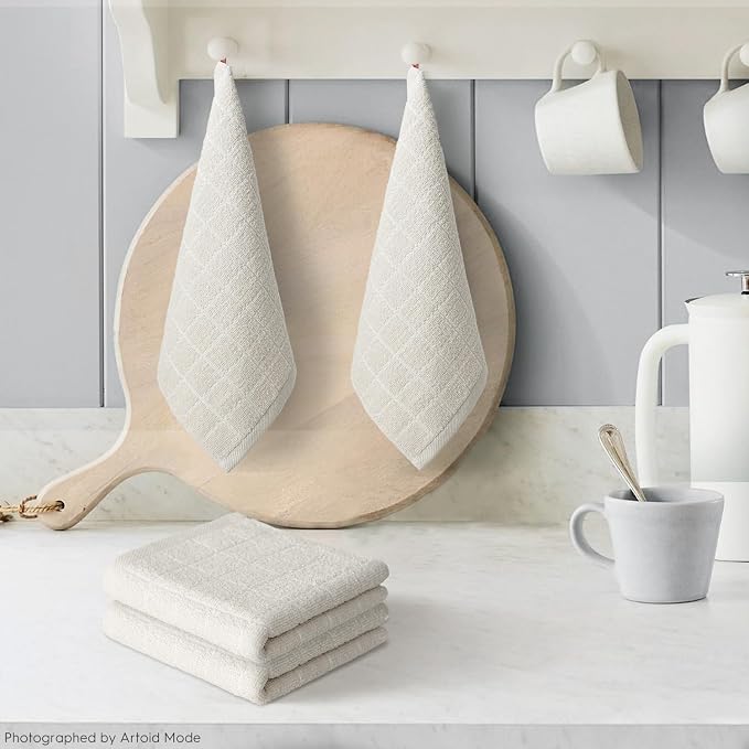 Artoid Mode Checkered Designed Cotton Beige Terry Kitchen Dish Cloths, 12x12 - Image 2