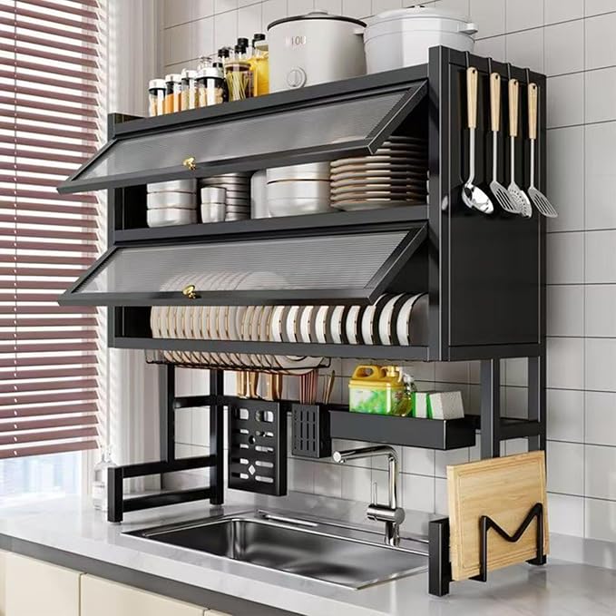 Dish Drying Rack 4 Tiers with Cover, Keep Kitchen Sink Shlef Organized by Unknown