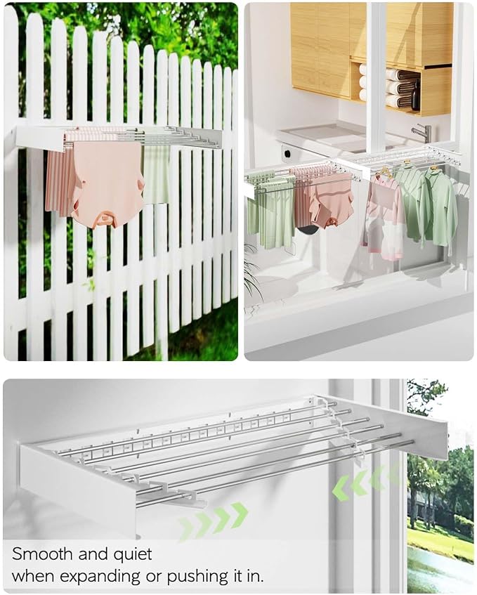 Wall Mounted Clothes Drying Rack 40 inches, Foldable Wall Mount Laundry Rack