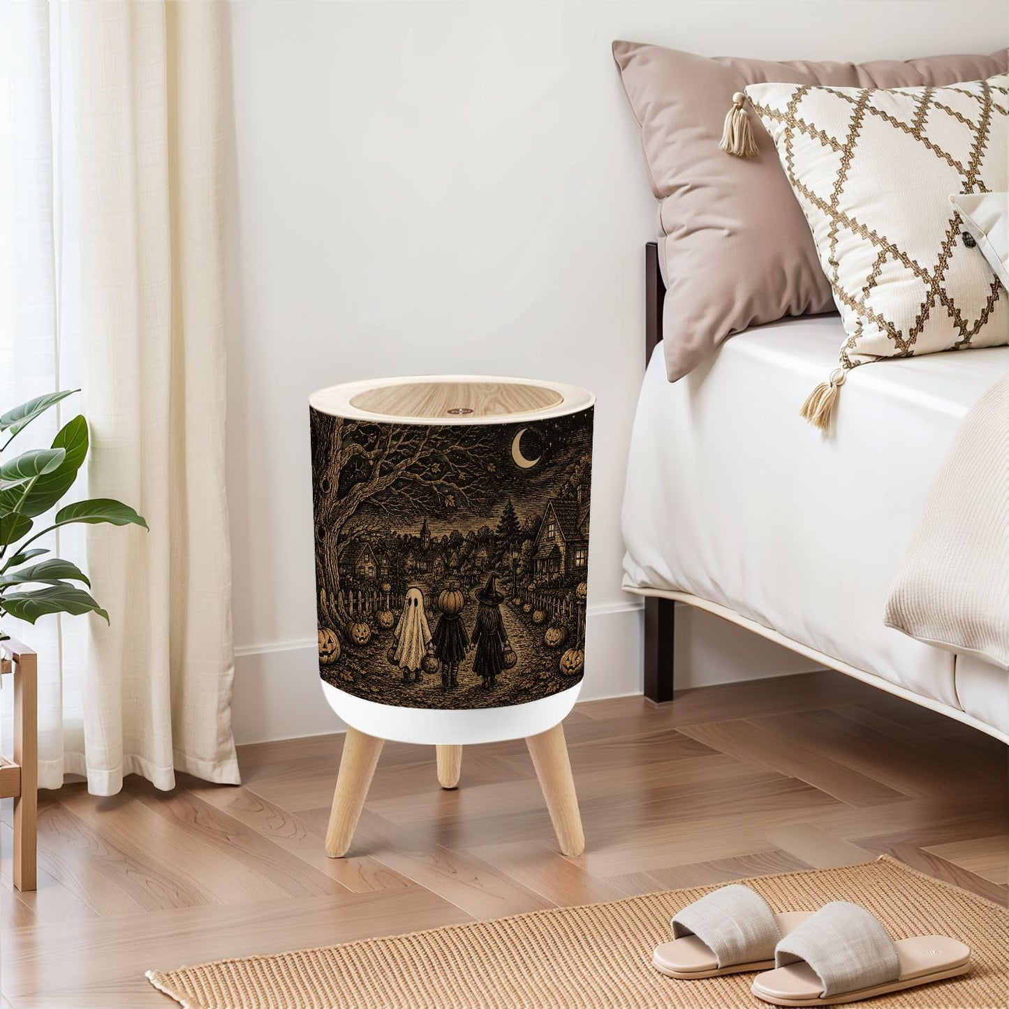 Small Trash Can with Lid Vintage Halloween Kids 1.8 Gallon | Dog Proof Trash Can Round Garbage Can Waste Bin Wastebasket for Bathroom Bedroom Living Room