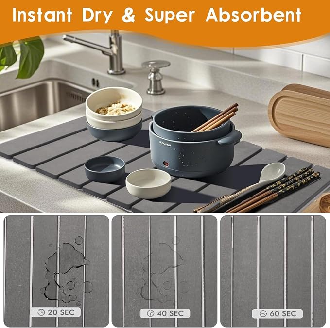 Large Stone Dish Drying Mats for Kitchen Counter, Foldable Quick Drying Mats - Image 3