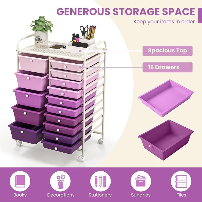 GOFLAME 15-Drawer Rolling Storage Cart, Utility Cart - Image 4
