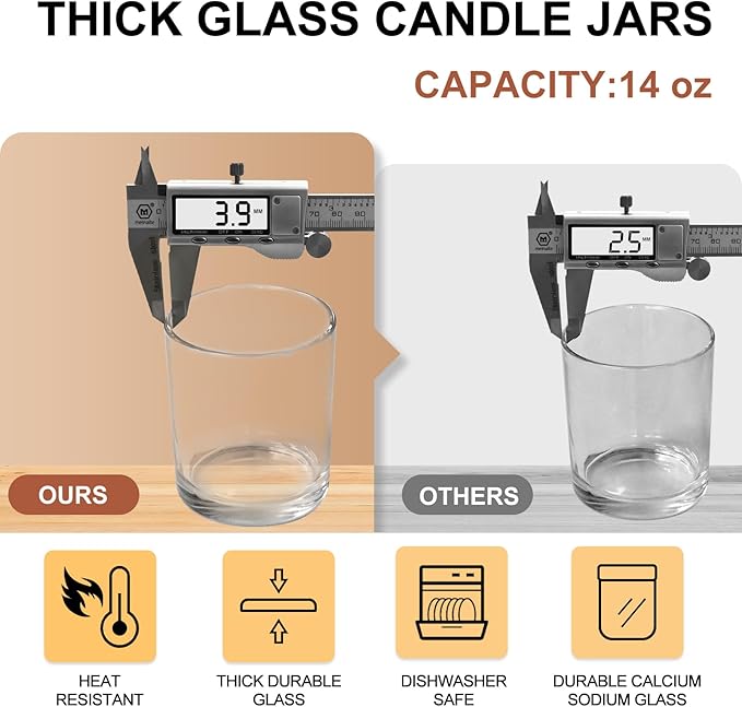 14 OZ Thick Candle Jars for Making Candles 12 Pcs, 3 Wick Empty Jars - Image 2