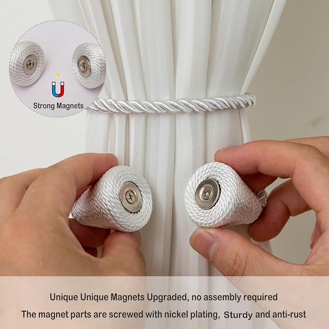 Magnetic Curtain Tiebacks 8 Pack Outdoor Rope Curtain Tie Backs Decorative - Image 3