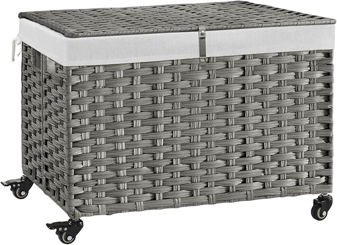 Rolling Storage Basket with Lid, 47.6 Gallon Storage Bin with Wheels, Woven by Hiagnete