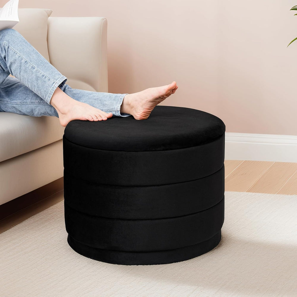 23" Round Velvet Storage Ottoman with Tray