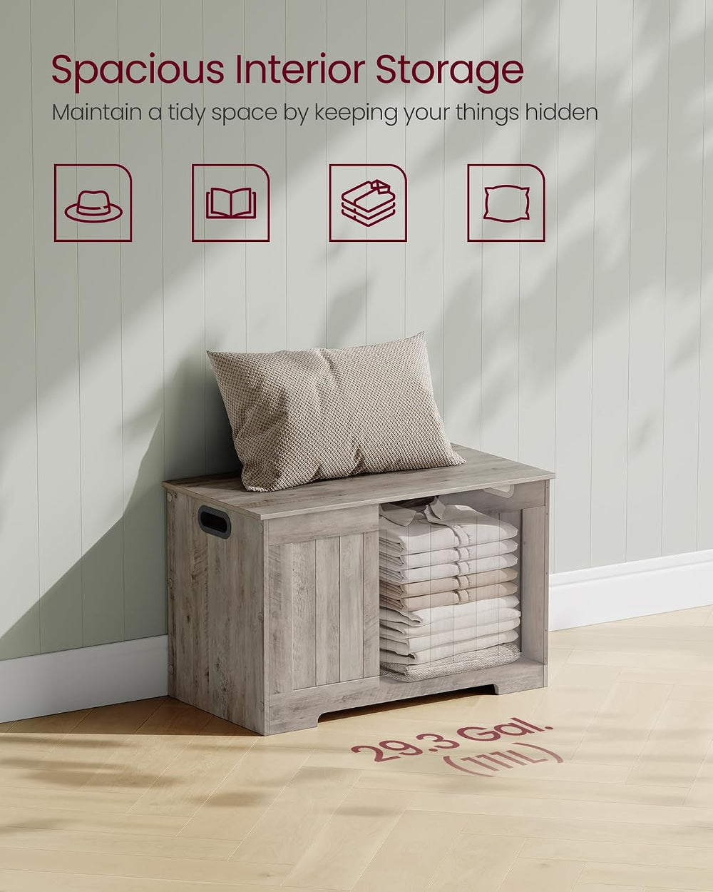 VASAGLE Storage Chest, 29.9 Inches Width Bench with 2 Safety Hinges