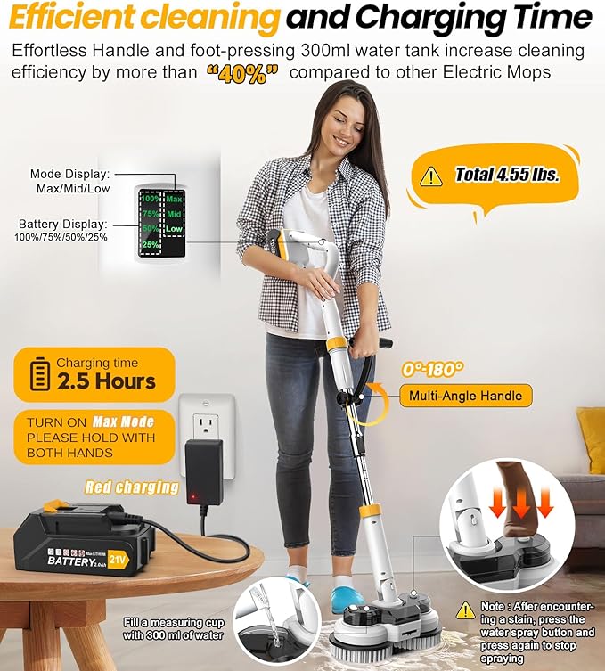 qimedo 800RPM Cordless Electric Mop, 6000mAh Battery Electric Power Scrubber & - Image 5